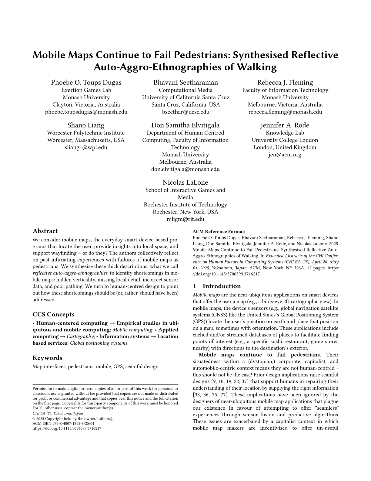 Mobile Maps Continue to Fail Pedestrians: Synthesised Reflective Auto-Aggro-Ethnographies of Walking preview