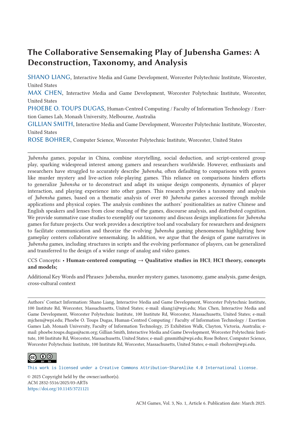 The Collaborative Sensemaking Play of Jubensha Games: A Deconstruction, Taxonomy, and Analysis preview